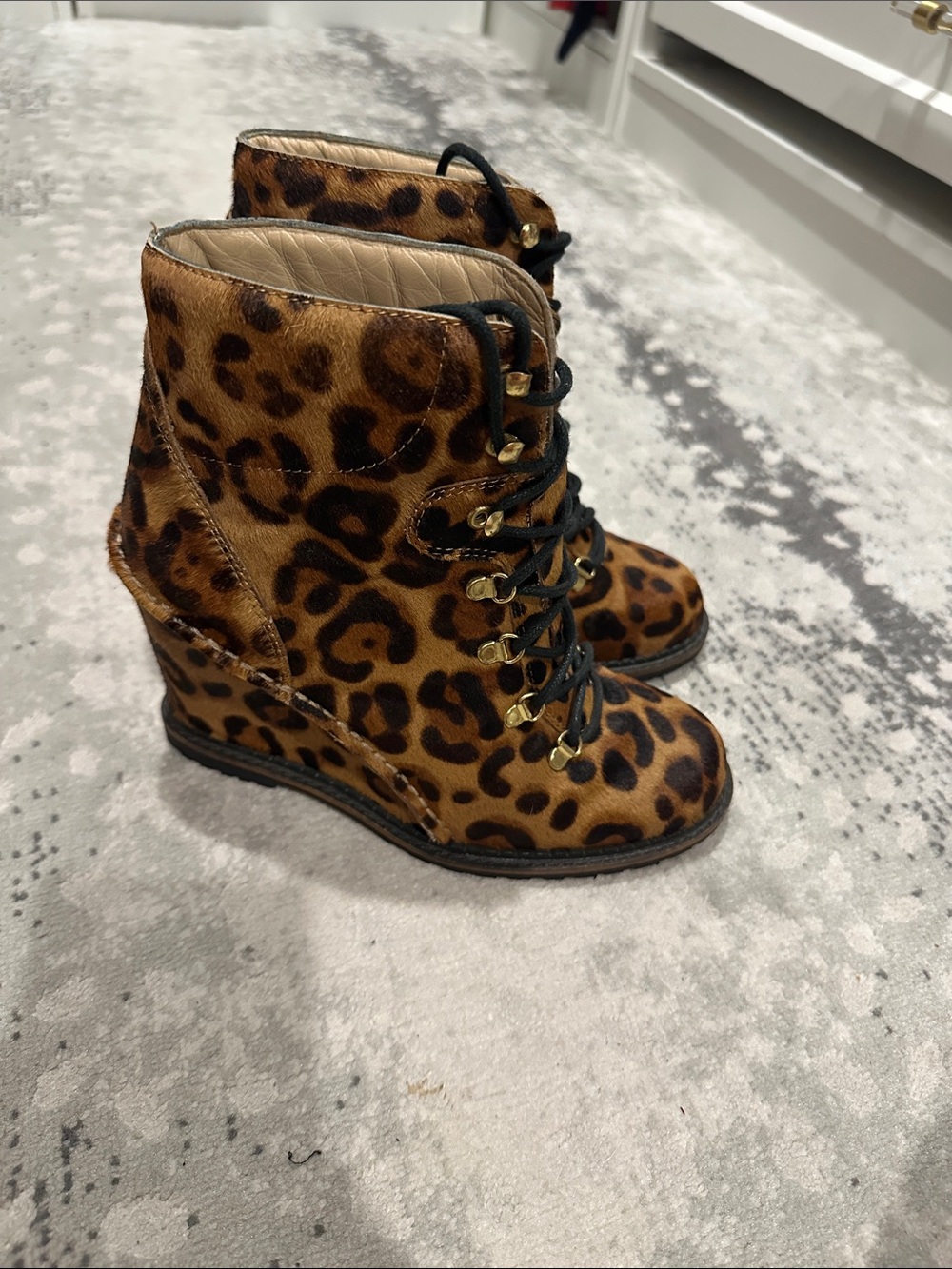 Diane Von Furstenberg Leopard Lace-Up Wedge Ankle Boots
